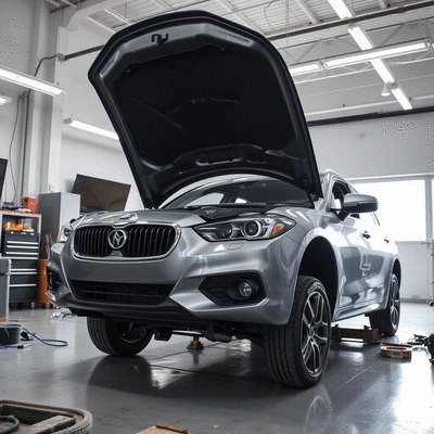 Car being repaired in a workshop