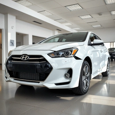 A repaired car in a showroom